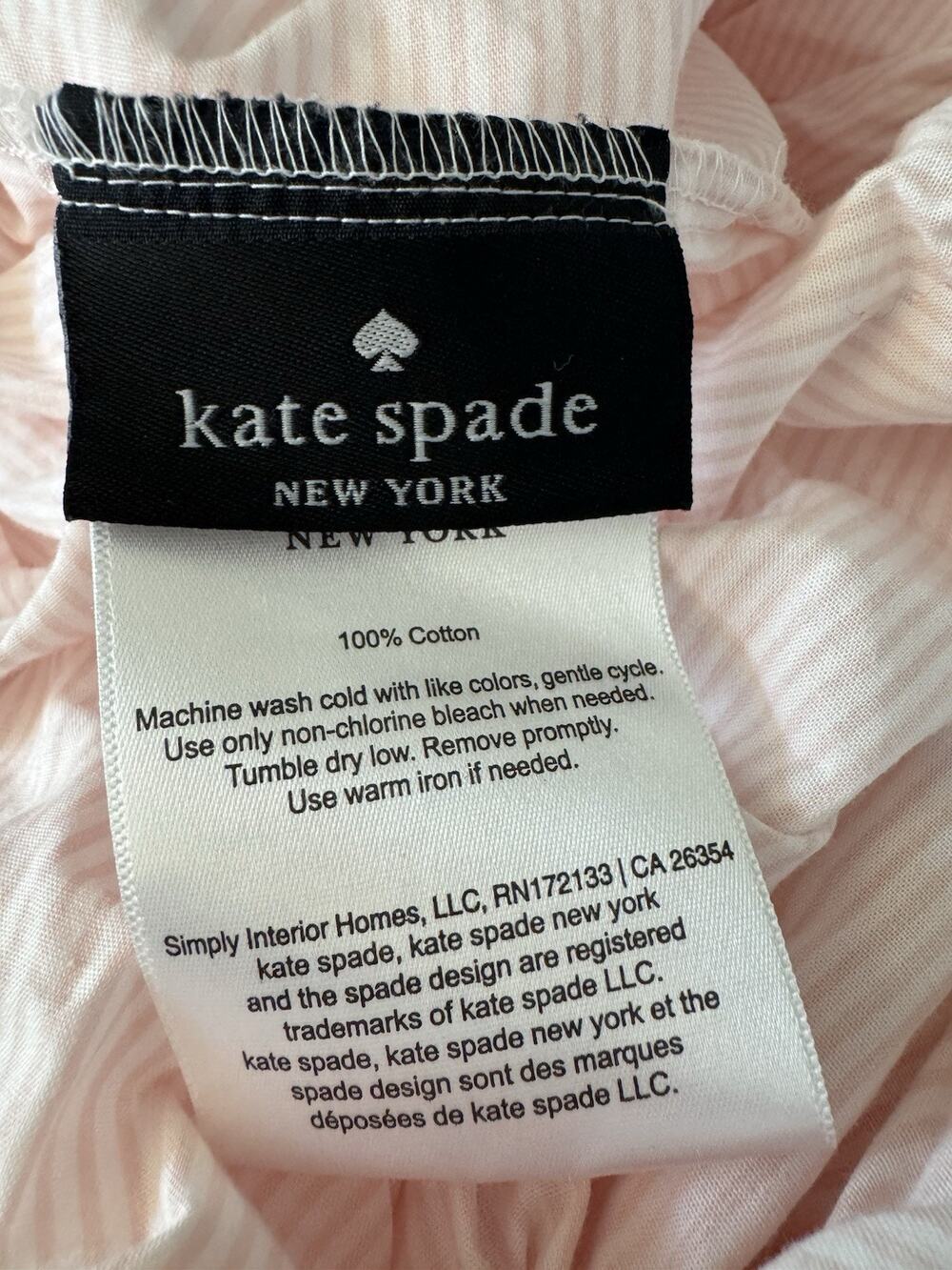 Kate Spade KING Fitted + Flat Sheet Set Baby Pink/White Stripes 100% Cotton 2 Pc